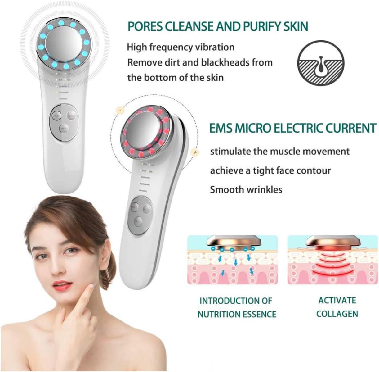 Facial Massager, Skin Care Tools 7 in 1 Face Cleaner Lifting Machine, Face Massager Wrinkles Face Tightening Machine for Skin Firming High Frequency Facial Machine
