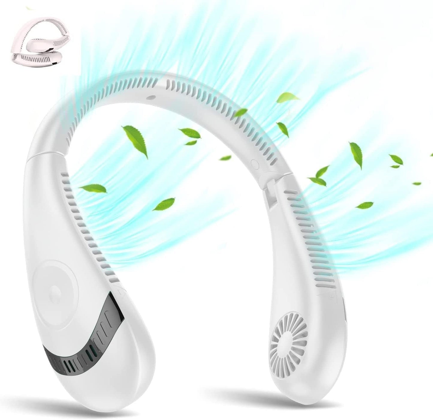 Portable Neck Fan, 5000mAh Foldable Neck Fan Hands Free Wearable Leafless Fan, Silent Bladeless 360° Cooling Hanging Neck Fan with 3 Adjustable Wind Speeds for Home Office Sports Outdoor (White)