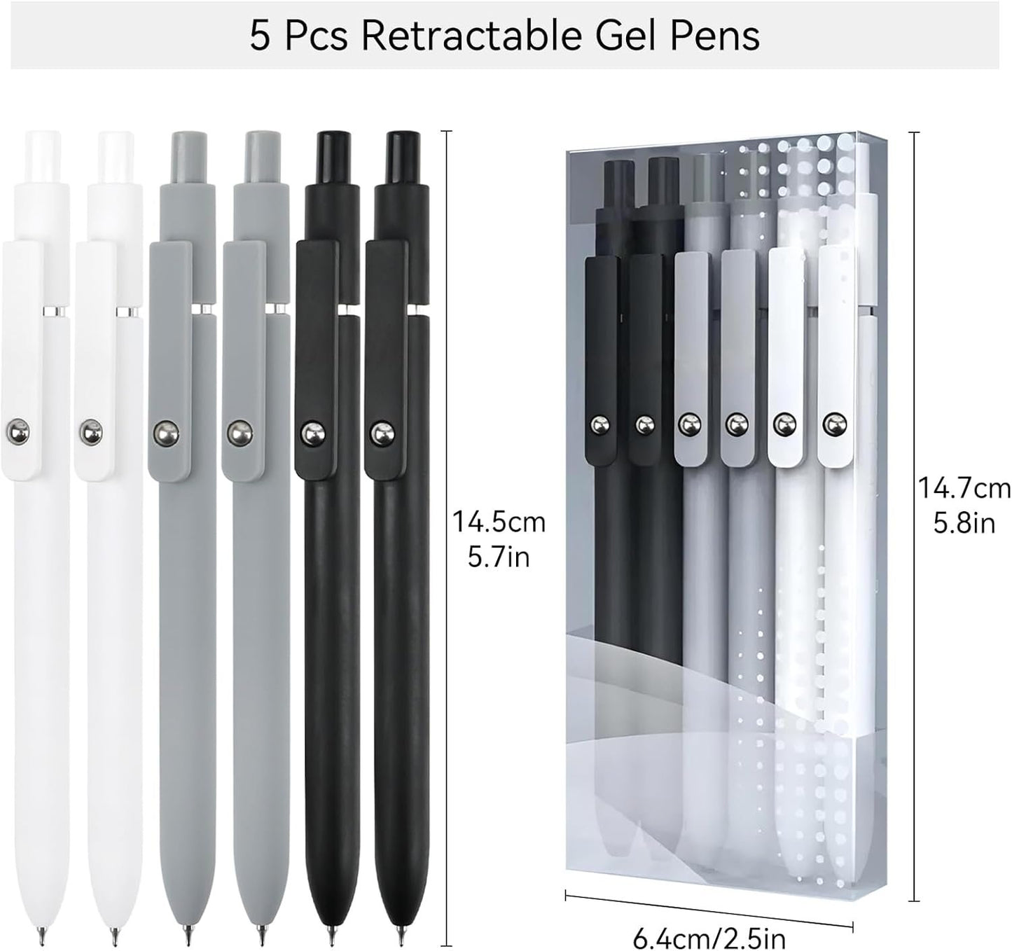 ZCOINS 6 Pcs 0.5mm Retractable Black Ink Gel Pens, Fine Point, Quick Dry, Smooth Writing, Japanese Rollerball Gel Pens for Journaling Nurse Office School Stationery Supplies Gifts