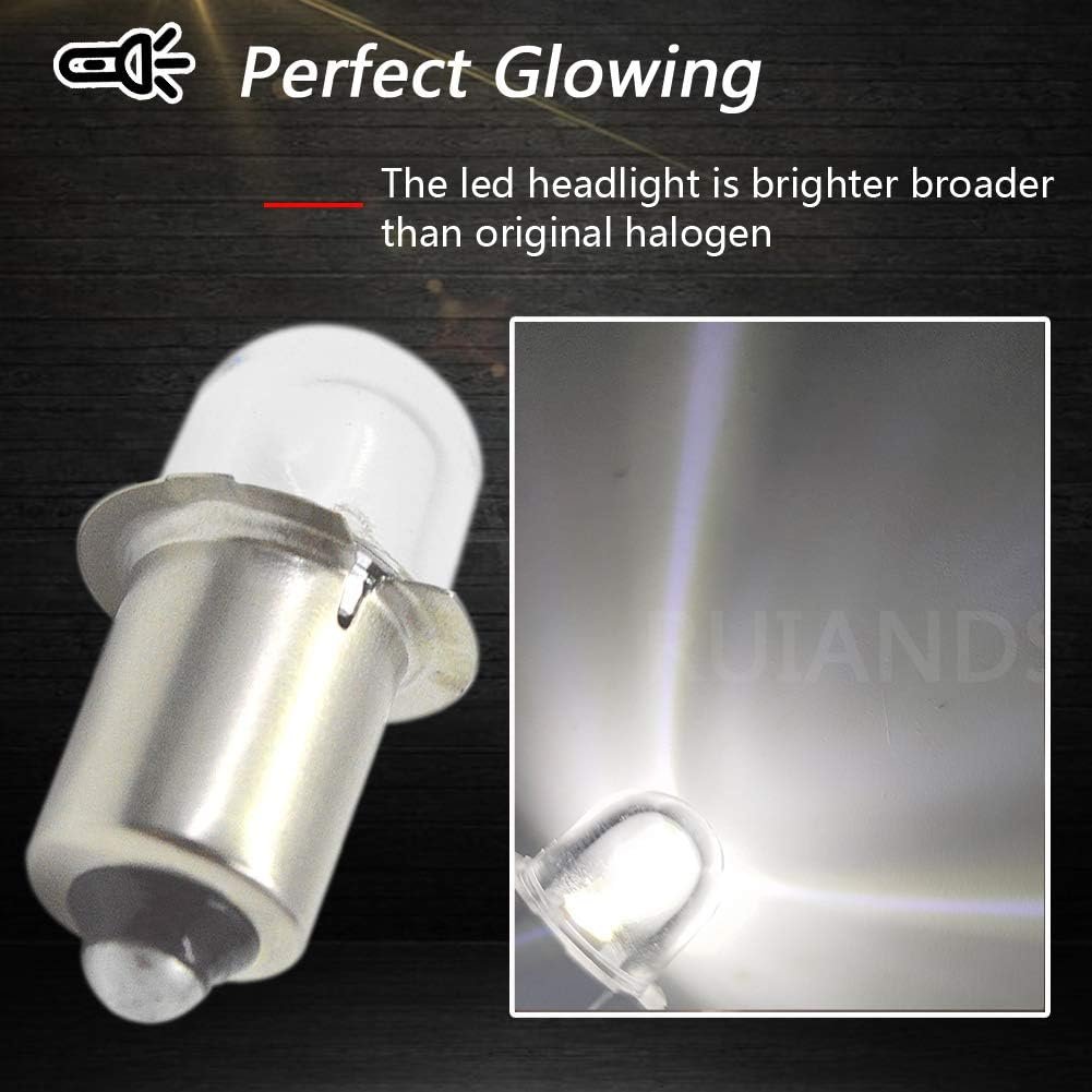 Ruiandsion 18V Upgrade LED Flashlight Bulb P13.5S Base Socket White LED Bulbs Replacement for Headlamp Flashlight Torch Lights,Non-Polarity (Pack of 5)