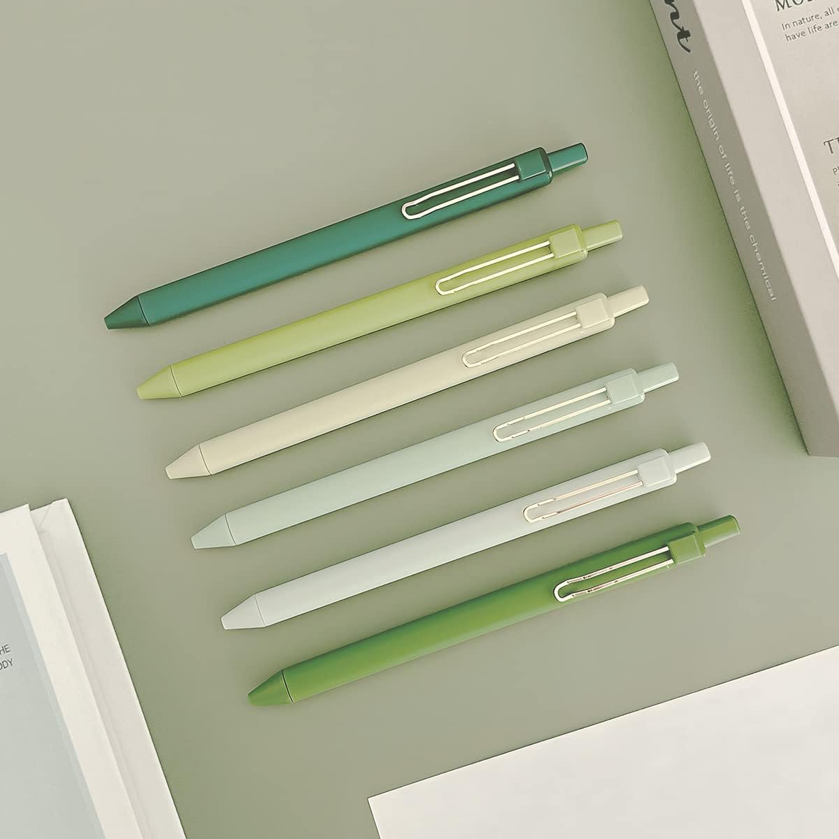 allydrew Retractable Black Ink Gel Pens, 0.5mm Fine Point, Stationery Supplies for Home and Office (Set of 6), Green