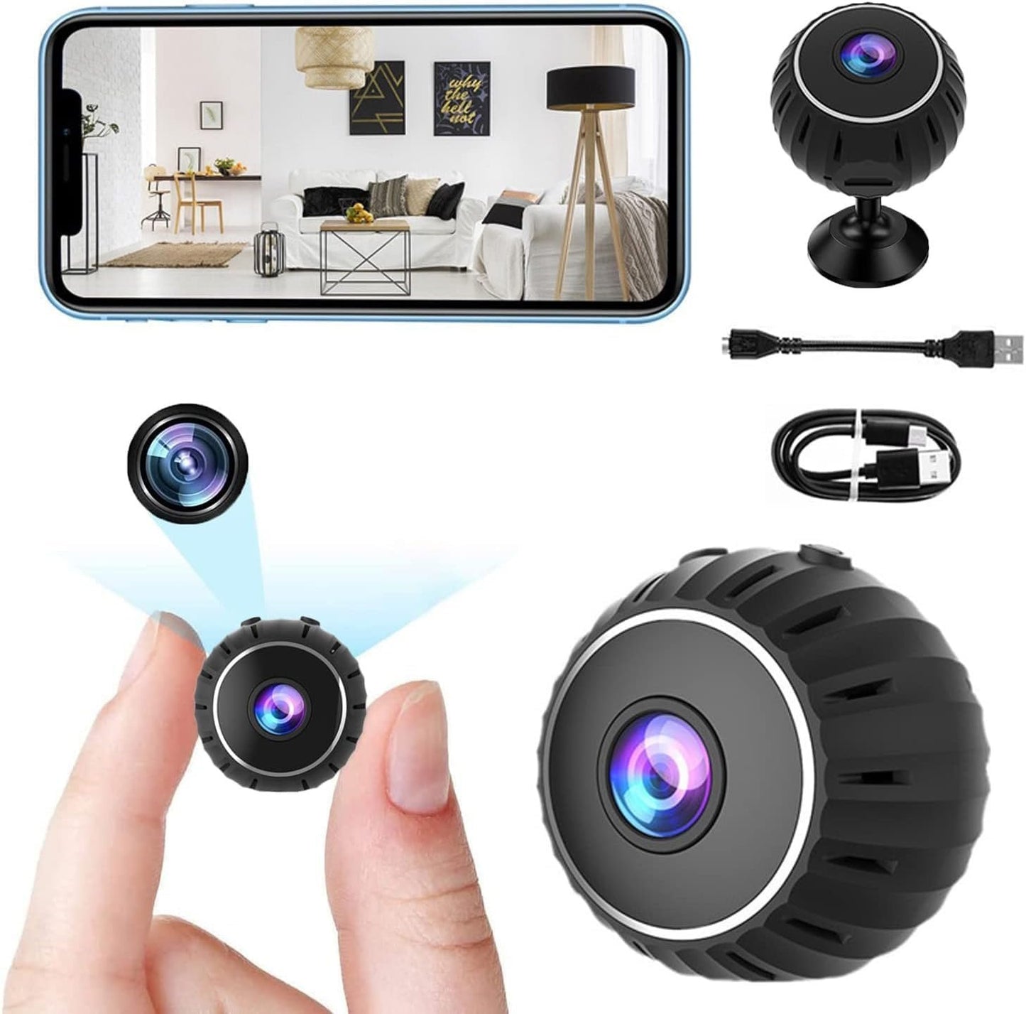 Mini Spy Camera 1080P HD Hidden Camera Portable Small Nanny Cam with Night Vision and Motion Detection - Built-in Battery - Covert Security Camera for Home/Office/Indoor/Outdoor