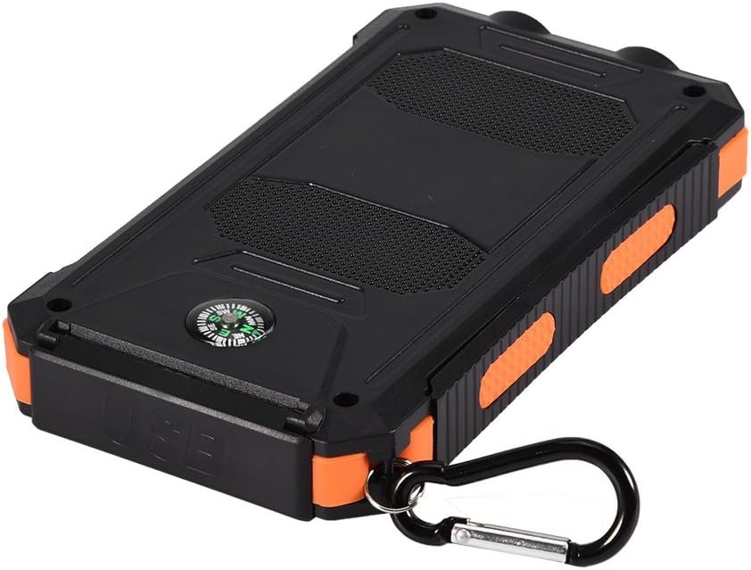 Solar Power Bank, Plastic + Silicone Material Long Use Time Charger Power Bank Great Workmanship with Compass for Travel for Outdoor Fast Charge for Sport(Black+Orange)