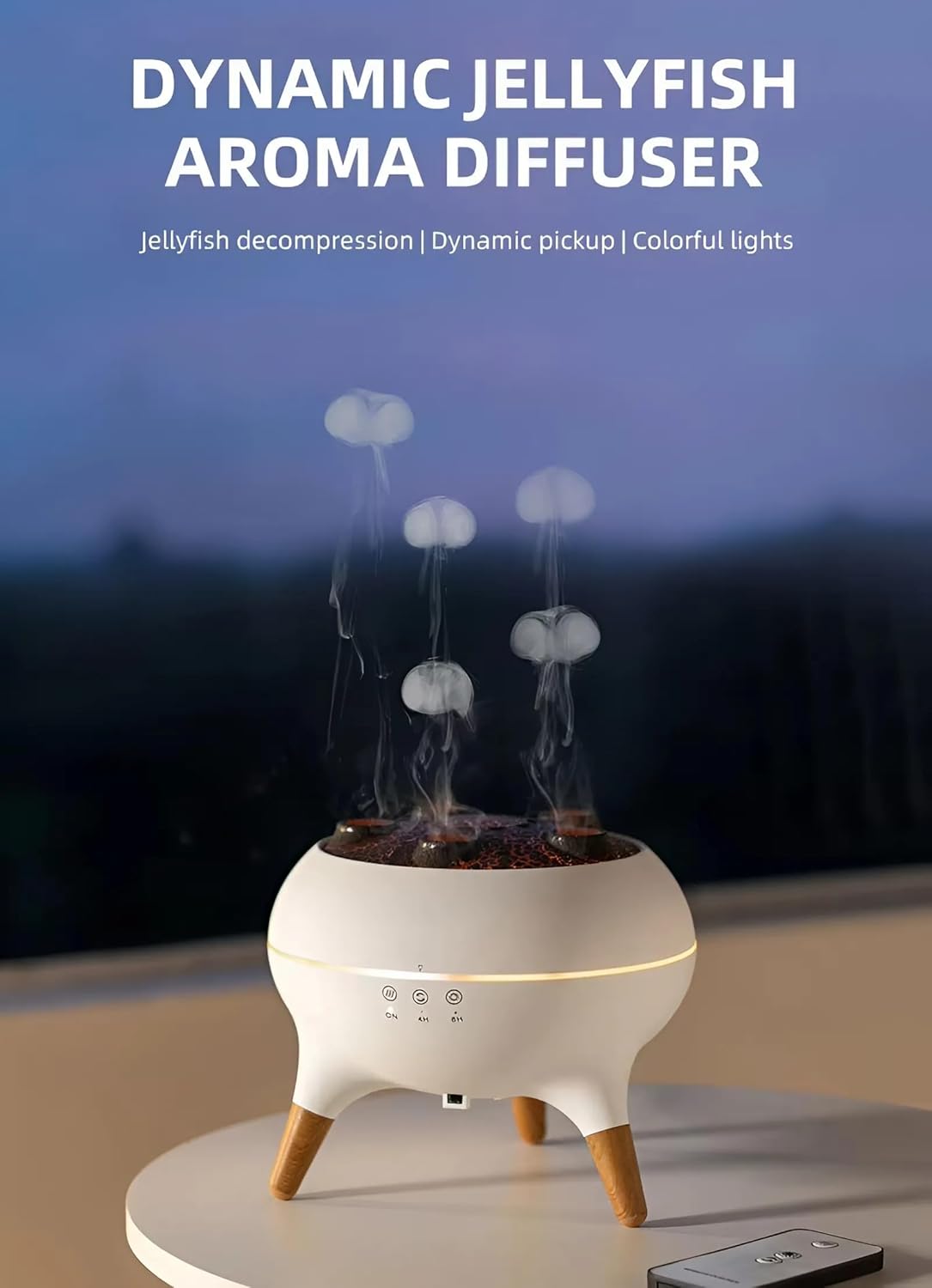 Jellyfish Essential Oil Diffuser – Volcano Mist Air Humidifier with 7 LED Colors, Remote Control & Timer, Creative Aromatherapy Diffuser for Bedroom, Office, Gifts