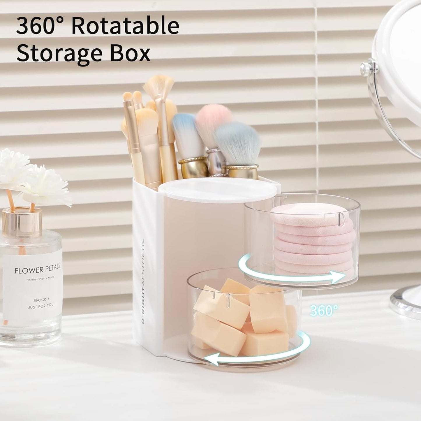 FABROK 2-Layer Clear Hair Accessories Organizer with Hair Brushes Holder, Rotatable Small Jewelry Box for Necklaces、Earring, Desktop Organizer Case for Makeup Brushes, Hair Accessories, Cotton Swab