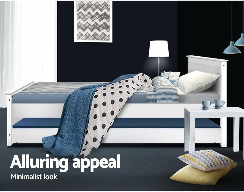 Bed Frame King Single Wooden Trundle Daybed White Furniture Bedroom Sleep