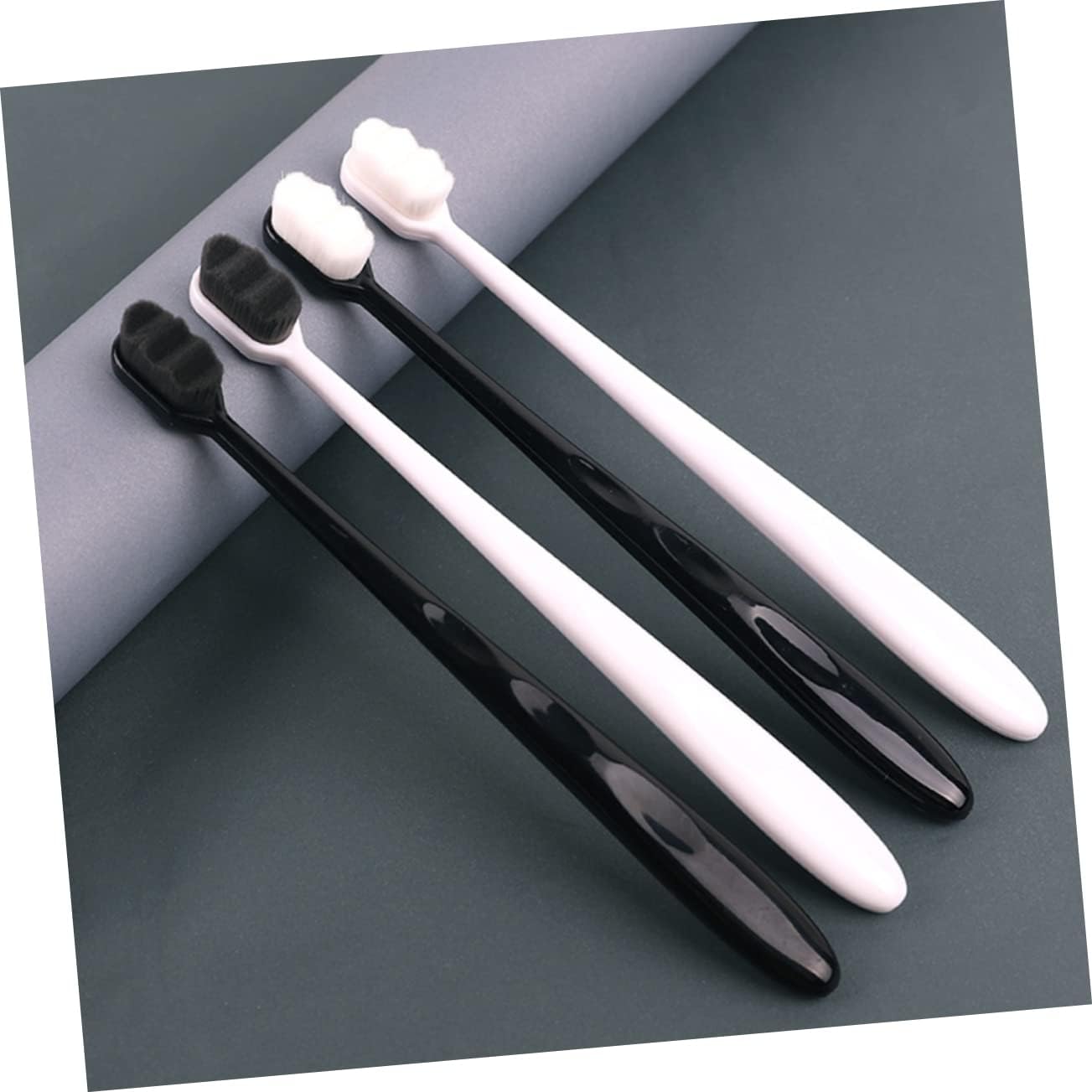 IWOWHERO Black Hair White Handle Bristle Toothbrush Micro-nano Oral Care Tool Ergonomic Design Anti-slip Teeth Cleaning