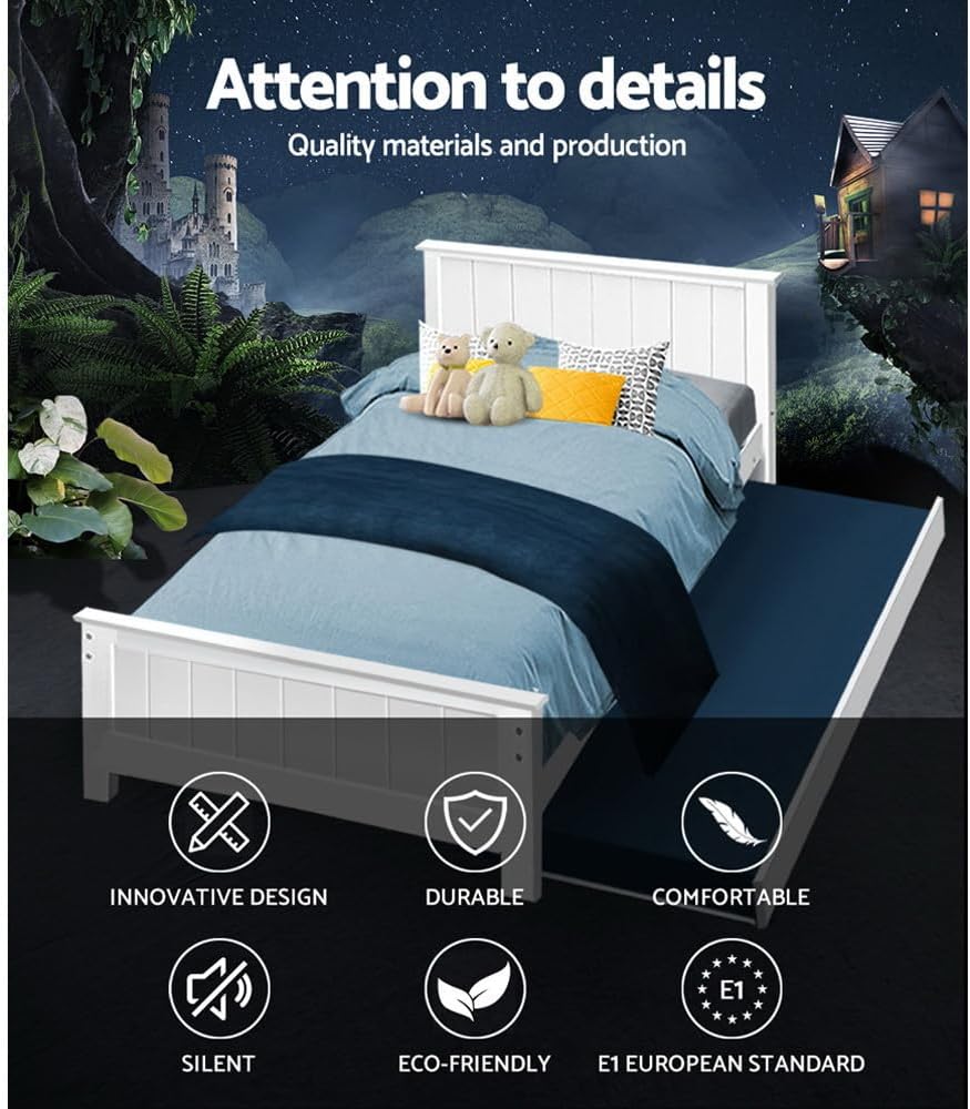 Bed Frame King Single Wooden Trundle Daybed White Furniture Bedroom Sleep