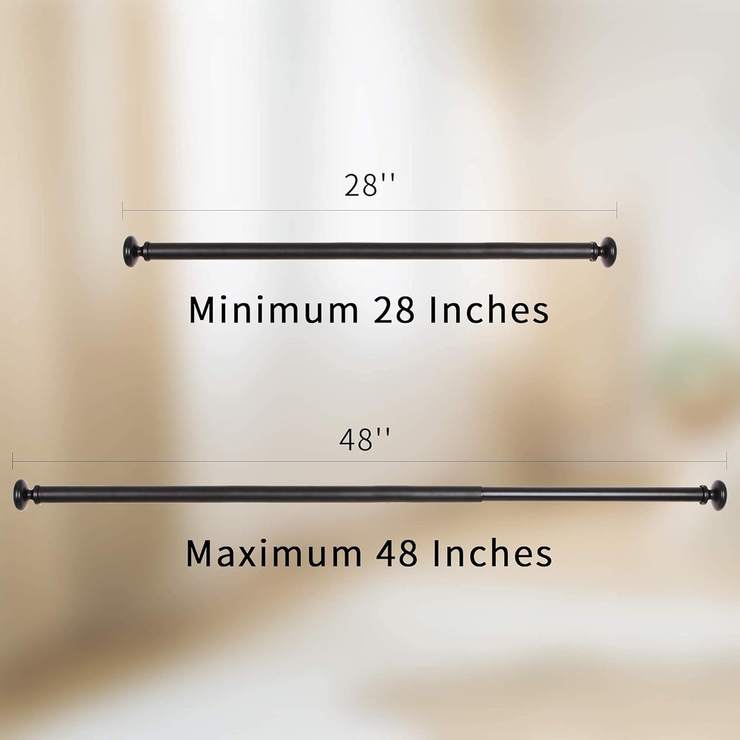 TiMi Window Curtain Rod 1 Inch Decorative Adjustable Single Curtain Rods Classic Oval, 28 to 48 Inch telescoping Drapery Rod, Black