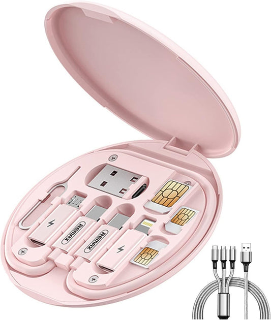 2023 New 9 in 1 Cable Case,USB Adapter Cable Conversion Storage Box,Multi Charging Cable Adapter Kit,60W Fast Charge USB Type-C Micro Cable Lightning (with Charger Cable) (Color : Pink, Size : 1pc)