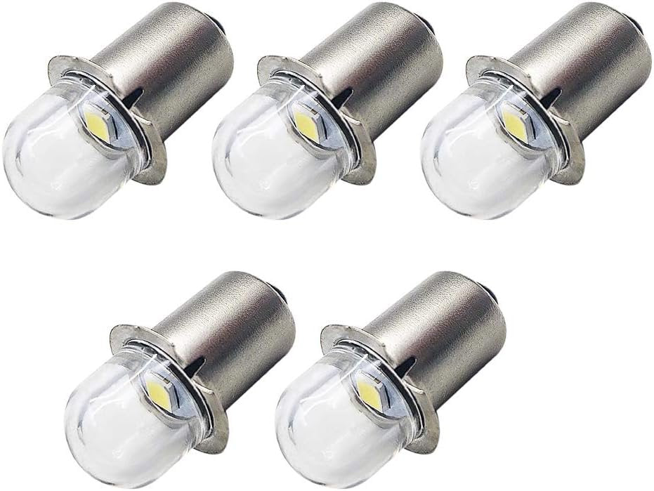 Ruiandsion 18V Upgrade LED Flashlight Bulb P13.5S Base Socket White LED Bulbs Replacement for Headlamp Flashlight Torch Lights,Non-Polarity (Pack of 5)