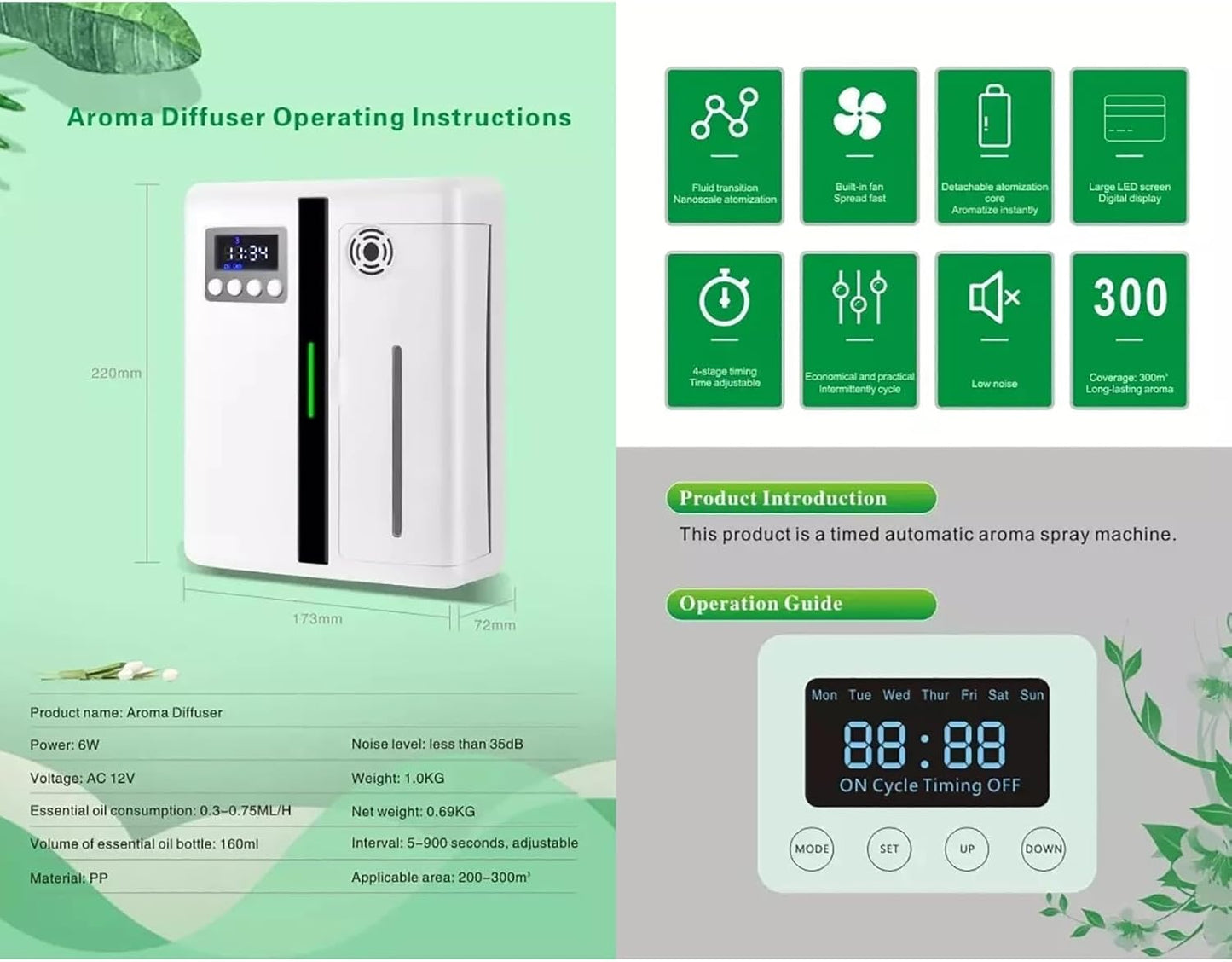 Scent Air Machine for Home, Waterless Essential Oil Diffuser Wall-Mounted Fragrance Machine 160ml, Hotel Collection Diffuser for Large Room, Hotel, Spa, Office Black(White)