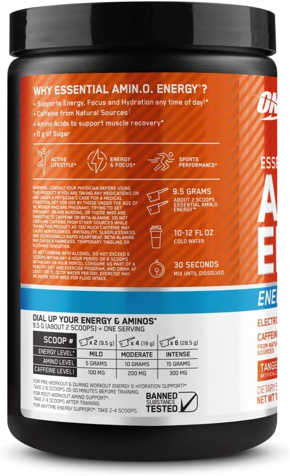 OPTIMUM NUTRITION Amino Energy + Electrolytes Powder, Tangerine Wave, 285g, 30 Servings