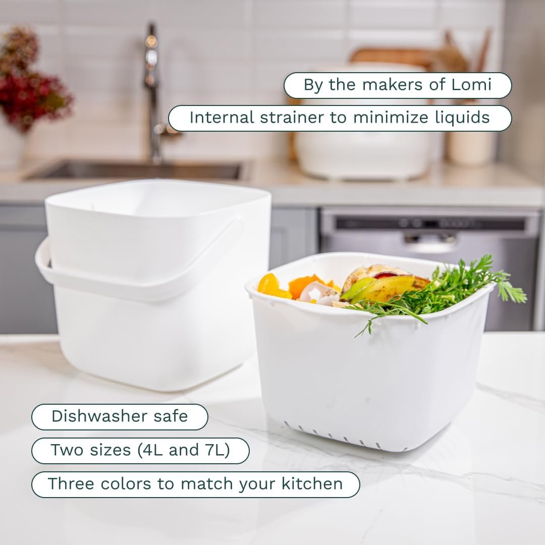 Lomi Compost Bin | Kitchen Countertop | Odorless | Easy Clean (Taupe, 7L)