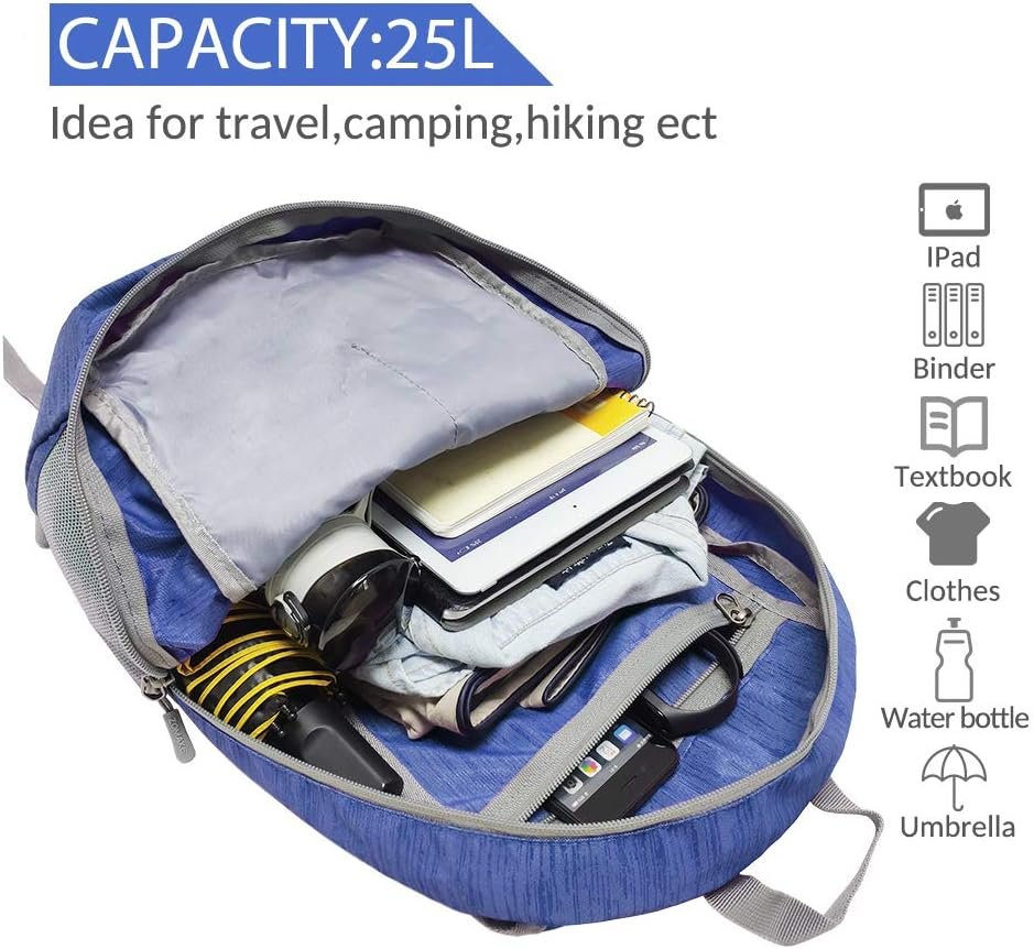 ZOMAKE Foldable Backpack 25L - Lightweight Folding Backpacks Packable Hiking Daypack for Travel Hiking Outdoor Camping