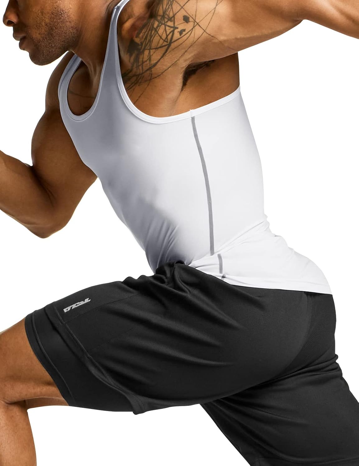 TSLA Men's Cool Dry Compression Sleeveless Tank Top, Athletic Sports Running Basketball Workout Base Layer MUN04-WHT Medium