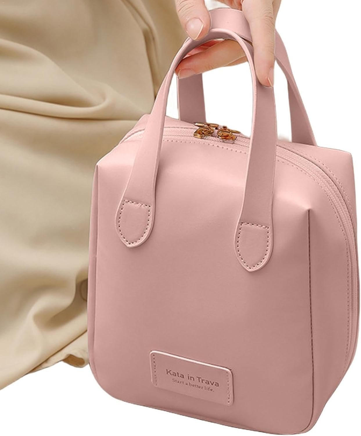 Travel Toiletry Bag | Large PU Leather Organizer | Toiletry Bag for Women - Toiletry Bag with 2 Compartments and 6 Pockets - Water-Resistant Portable Hygiene Bag for Makeup - Travel Companion, Pink