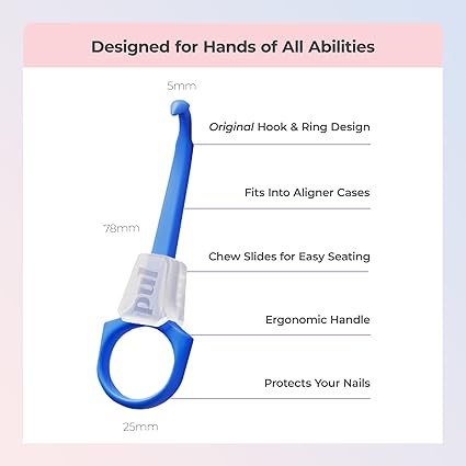 PUL Pack of 4 Reusable 2-in-1 Aligner Seating Chewie & Removal Tool — Compatible with Invisalign, Removable Braces, Retainers, Trays – Easy-to-Use Remover & Chew, Dental & Oral Hygiene Care – Blue