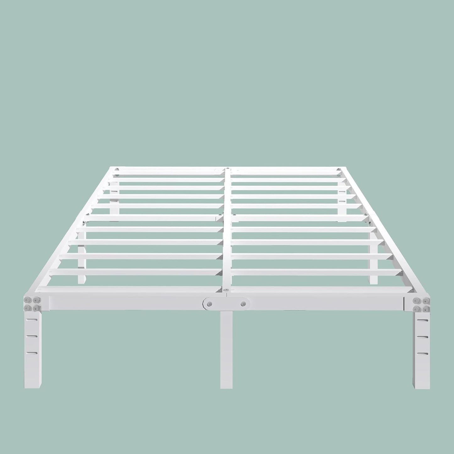 14 Inch Metal Platform Bed Frame No Box Spring Needed Heavy Duty Steel Slat Bed Frame Underbed Storage,White (Full)