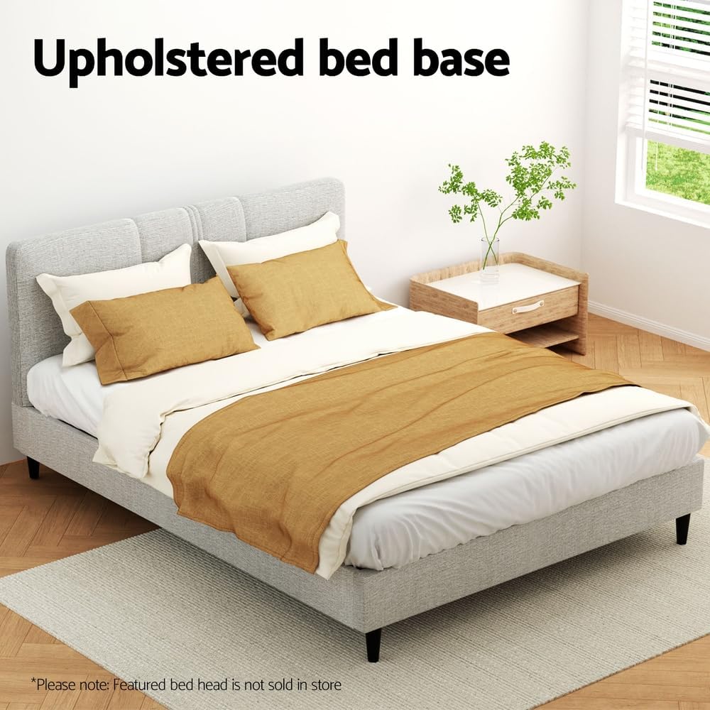 Artiss Double Bed Frame Platform Wooden Base Beds with Storage Bedroom Room Decor Home Furniture, Upholstered with Faux Linen Fabric + Foam + Wood, Modern Design Beige