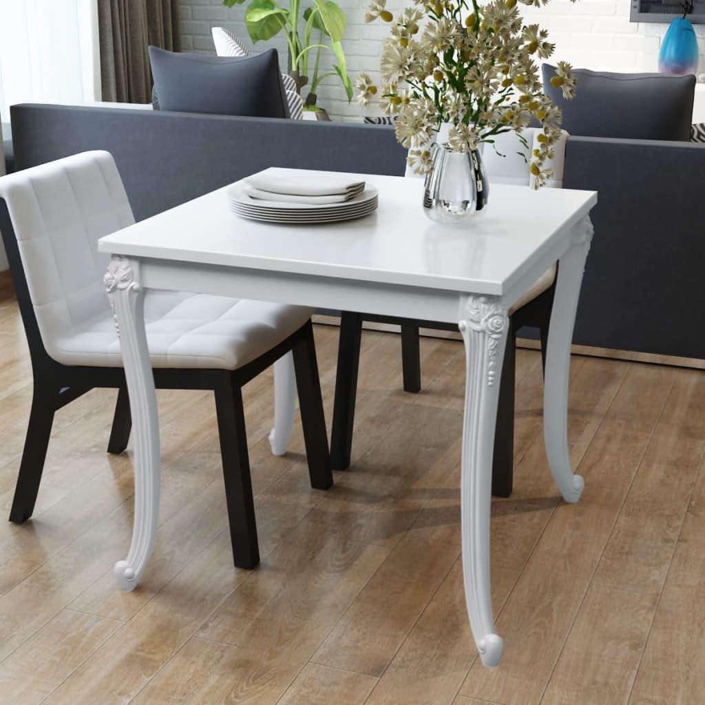 vidaXL Contemporary Glossy White Dining Table - Space-Saving Square Shape Lightweight Plastic Legs in Modern Style