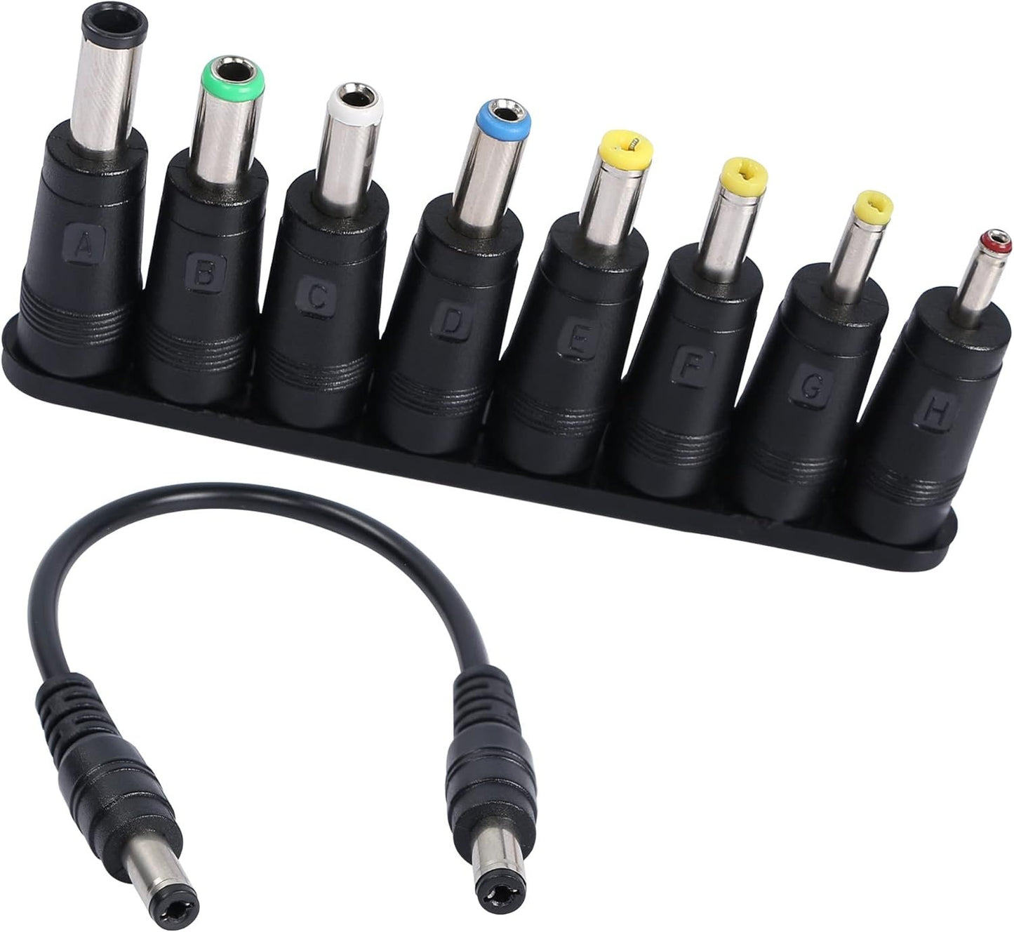 QIANRENON 8-in-1 Universal DC Power Adapter Converter Multi-Gauge DC Power Supply Plug 5.5mm x 2.1mm Female to Male Adapter with DC 5.5 x2.1mm Black Tuning Fork Cable (22cm)