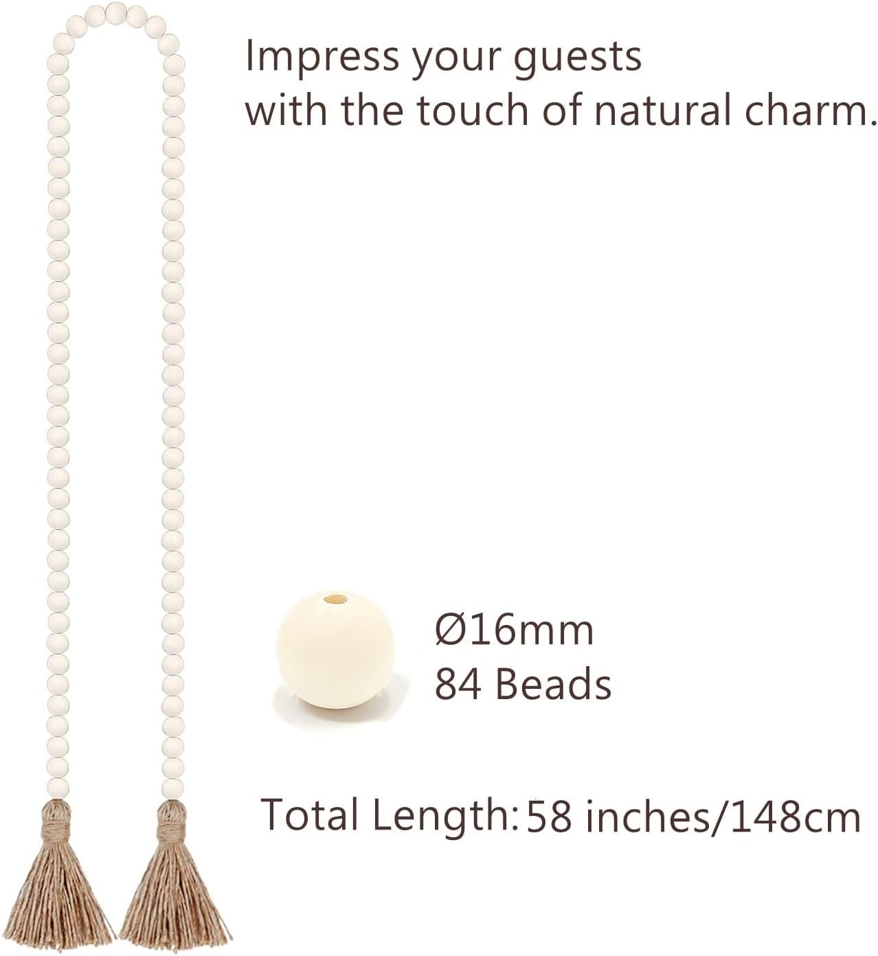NAGUA 58” Wood Bead Garland Wall Hanging Decor Coffee Table Decor Farmhouse Beads Home Decor for Living Room, Shelf, Tiered Tray, Rustic Boho Decor Wall Hanging Accent