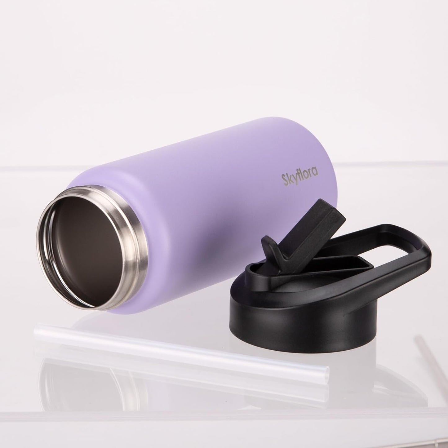 16oz Water Bottle with Straw Lid, Single Wall Stainless Steel, Dishwasher Safe & Leak Proof Drinkware for School Sports Travel Camping (Cosmic Lilac)