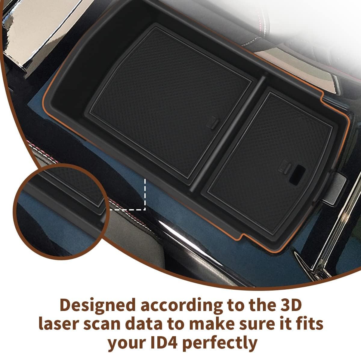 Muslogy for 2023 2024 2025 VW ID.4 ID6 Storage Box Organizer Center Console Tray Interior Accessories Compatible with Volkswagen ID4 ID.6 (2023+ Center Console Tray)