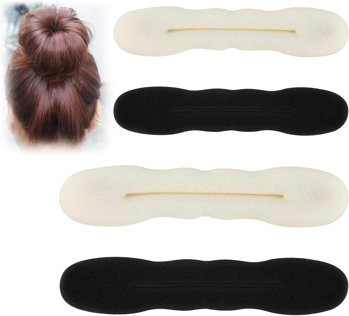 Set of 4 Sponge Bun Maker - Lightweight Tools for Fast and Sophisticated Hairstyles - Easy to Use Without Hairpins or Ribbons - Ideal for Weddings, Parties and Daily Use (Black, White)