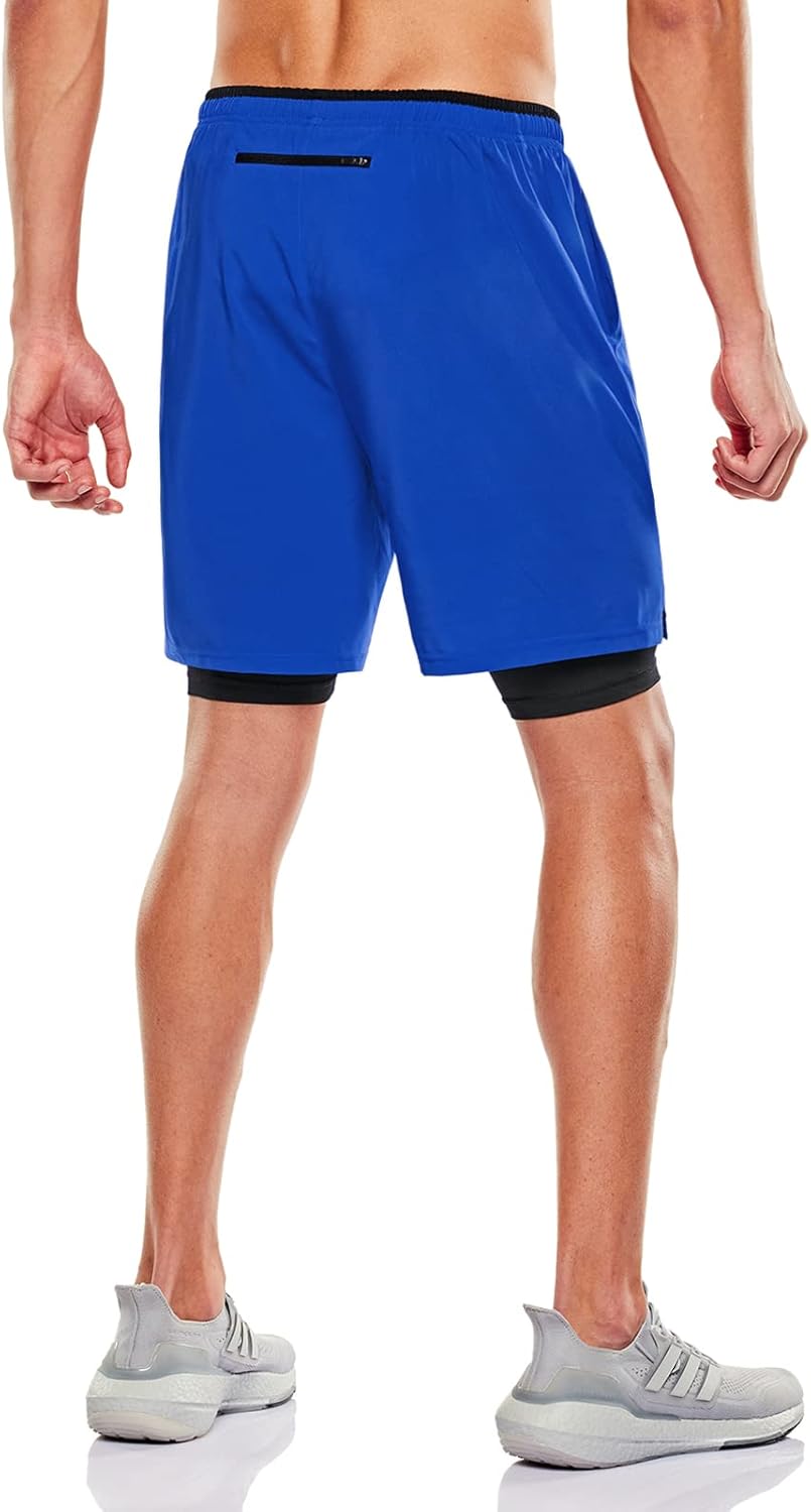 TSLA Men's 2 in 1 Active Running Shorts, Quick Dry Exercise Workout, Gym Training Athletic Shorts with Pockets