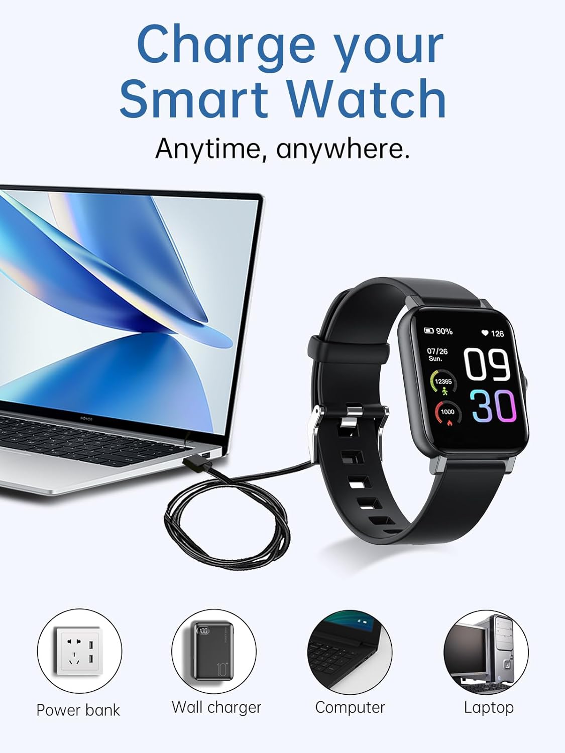 WUNIAK Charging Cable for WGP Smart Watch Health Fitness Tracker, Magnetic USB Flexible Charging Cable Accessories for WGP Smart Watch Health Fitness Tracker,(2 Pack)