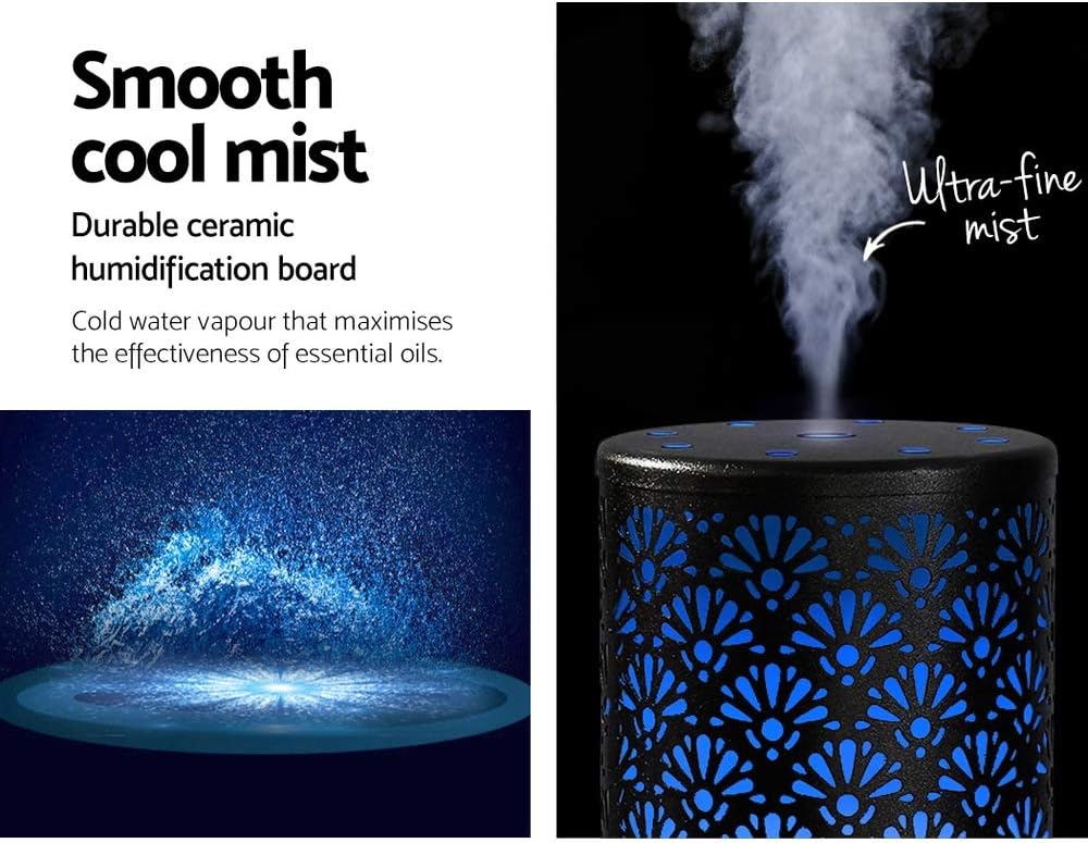 Devanti Aroma Diffuser, 100ml Air Humidifier Purifier Essential Oils Car Freshener Vaporizer Aromatherapy Diffusers Scent Booster Home Office Bedroom Humidifiers Steam, 7 Led Light Fan Black