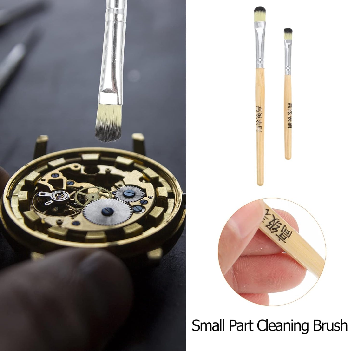 TEMPNAP 2Pcs Part Cleaning Brush for Watch Repair Soft Bristles Watch with Comfortable Handle Essential Accessories for Watchmakers and Repair