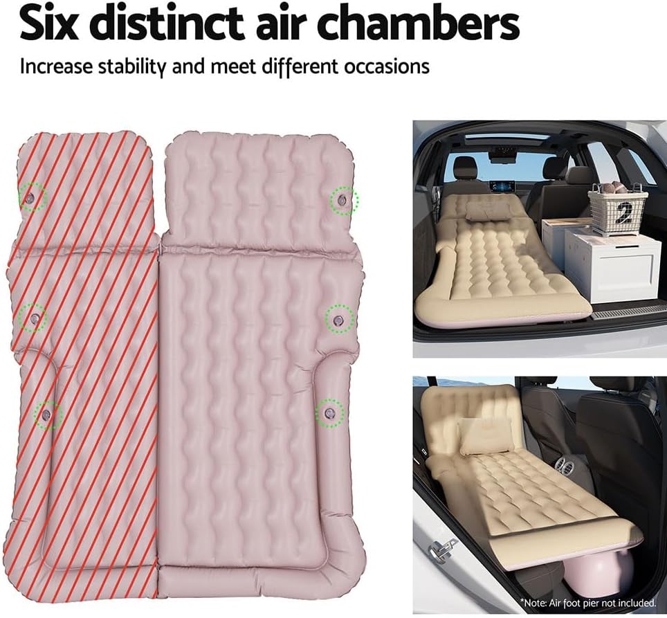 Weisshorn SUV Car Air Mattress, 175 x 130cm Inflatable Bed Folding Foldable Mattresses Back Seat, Portable Outdoor Camping Travel Chair with Carry Bag and 2 Pillows Beige