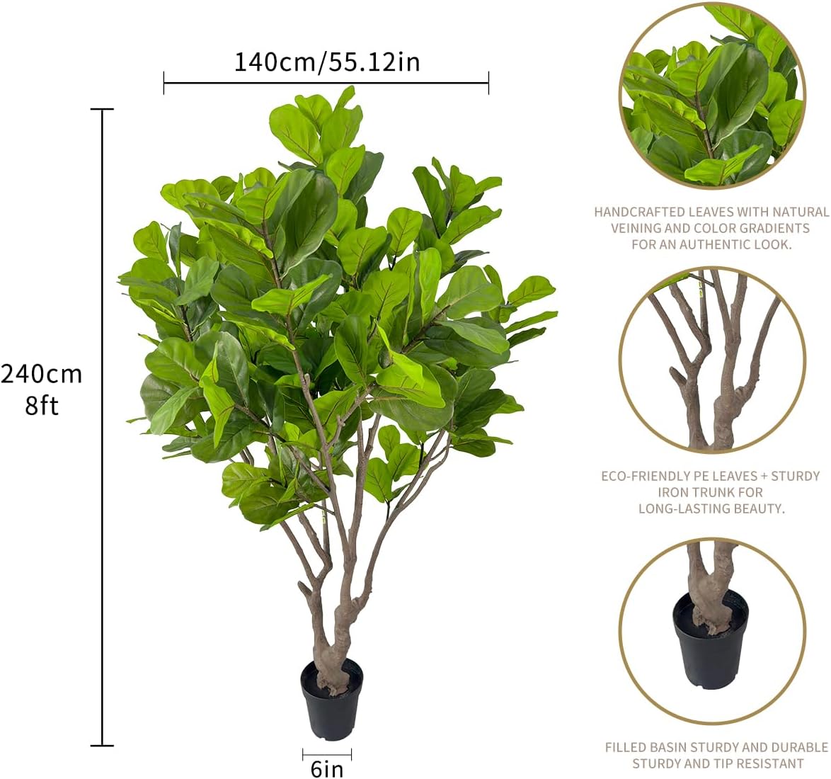 Artificial Fiddle Leaf Fig Tree 8ft Tall,Faux fig Tree Indoor Artificial Tree for Modern Home Office Living Room Floor Decor Indoor