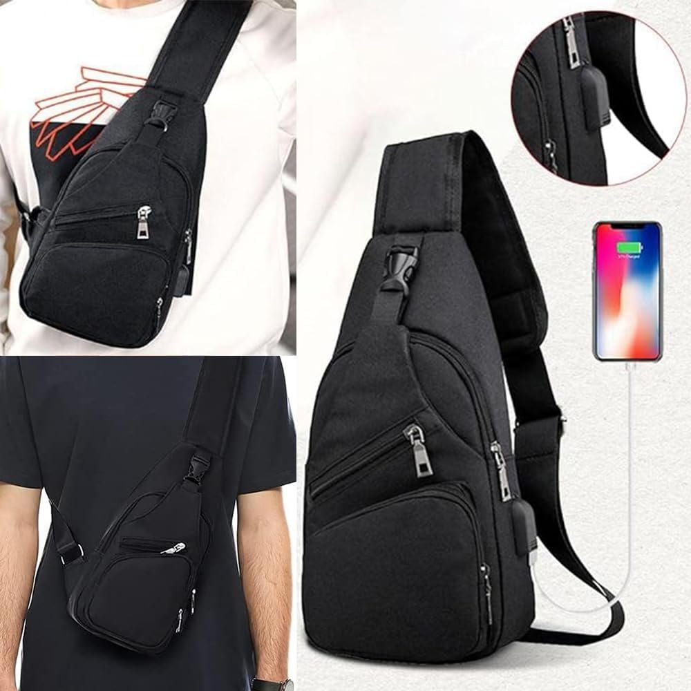 Sling Bag Backpack Chest Shoulder Bag Anti Theft Crossbody Gym Daily Backpack with USB Charging Port for Outdoor Cycling Travel Hiking