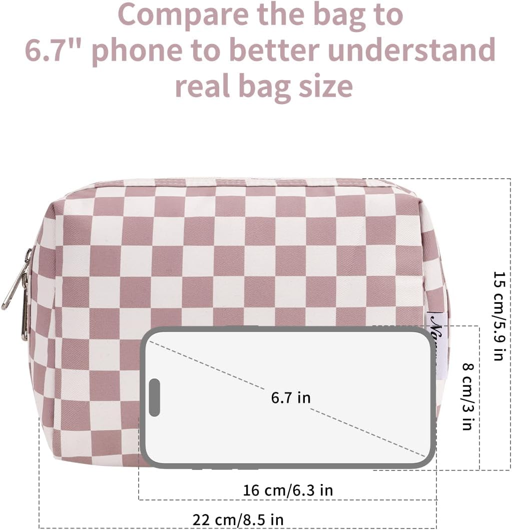 Narwey Toiletry Bag Large Beauty Case Organizer Makeup Kit Toiletry Bag Makeup Bag Women Girls, Pink Checkerboard, Toiletry Bag