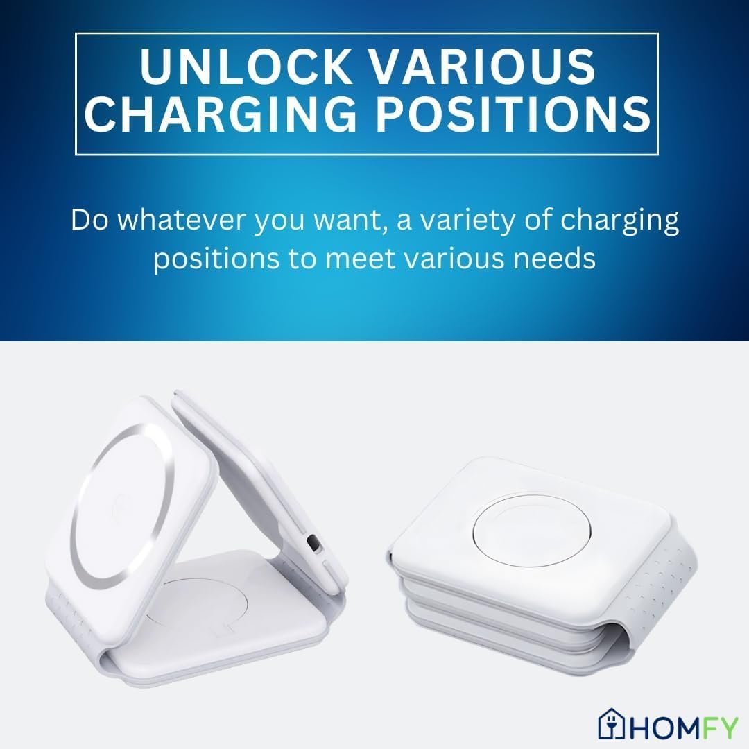 3-in-1 Wireless Charging Station for iPhone, Apple Watch & AirPods – Fast Foldable Charger Dock with USB-C & 18W Wall Adapter | Travel Essentials by HOMFY