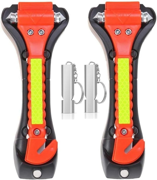 2 Pack Car Window Breaker with Whistles, Glass Window Breaker Seatbelt Cutter, Emergency Glass Hammer, Car Escape Tool, Window Punch Seatbelt Cutter, Life Rescue Tools Kit for Car, Bus