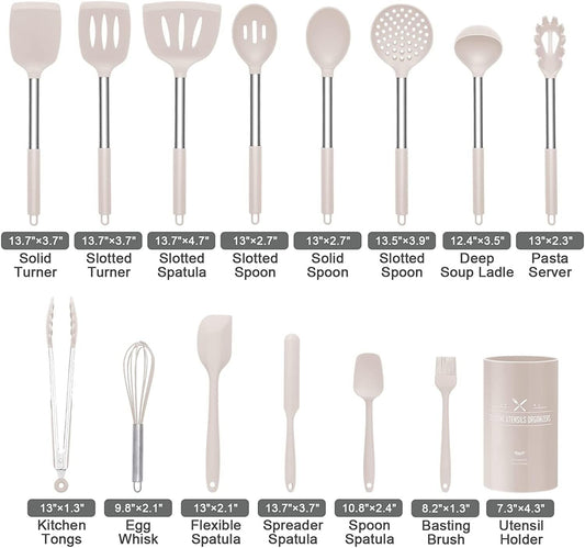 15 Pcs Silicone Kitchen Utensils Set Heat Resistant Kitchen Utensils with High Quality Stainless Steel Handles for Cooking and Baking, Non-Stick Spatulas