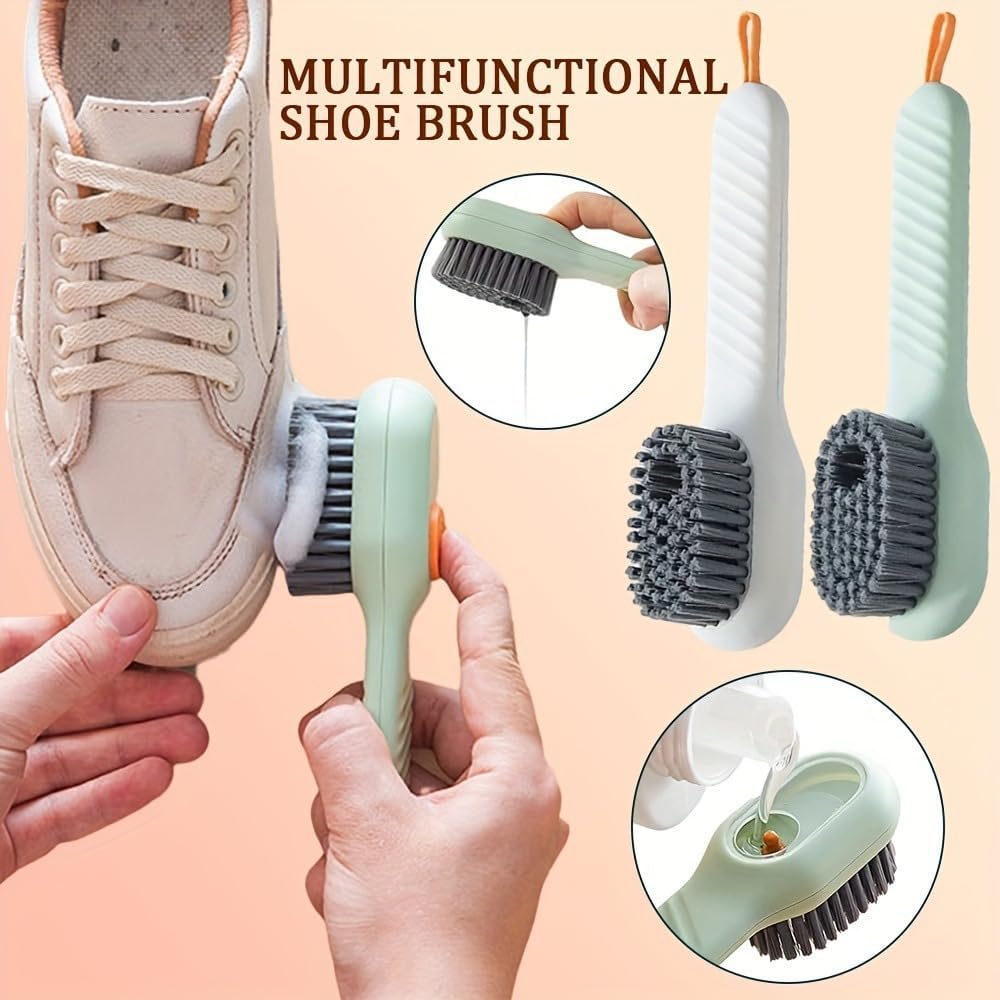 2Pcs Multi-Purpose Shoe Cleaning Brush with Liquid Dispenser, Household Press-Type Liquid Release, Soft Bristle for Laundry Cleaning - Essential Home Cleaning Tool