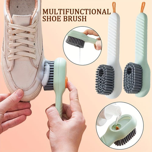 2Pcs Multi-Purpose Shoe Cleaning Brush with Liquid Dispenser, Household Press-Type Liquid Release, Soft Bristle for Laundry Cleaning - Essential Home Cleaning Tool