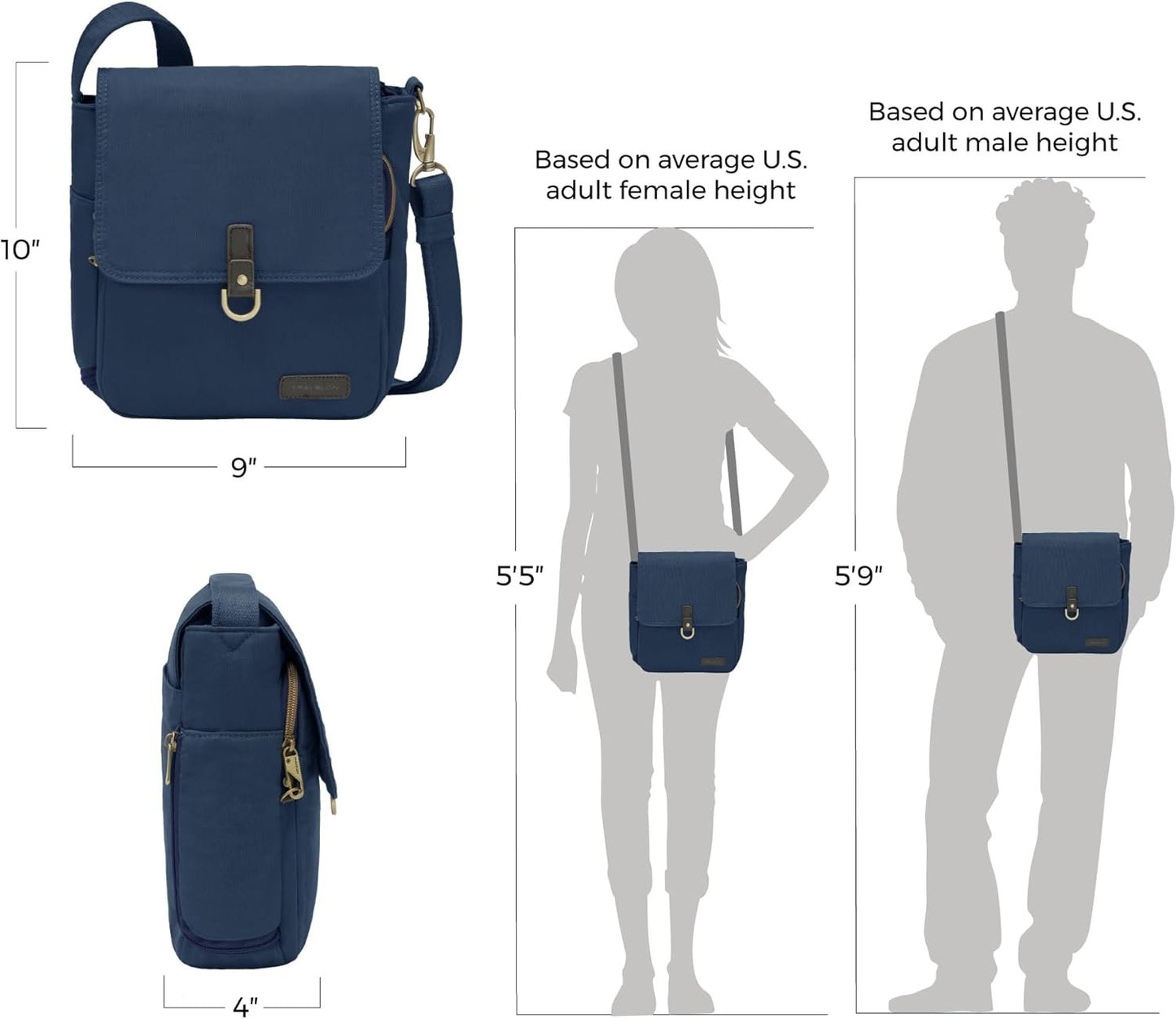 Travelon Anti-Theft Courier Tour Bag, Navy, One Size