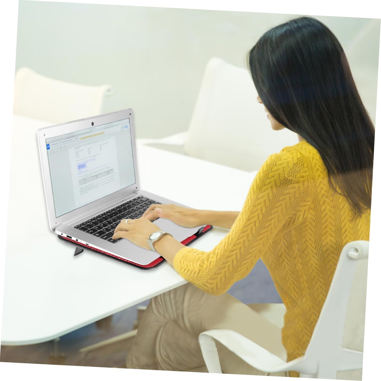 BRIGHTFUFU 14 Inch Notebook Cooler Dual Fan USB Laptop Cooling Pad Slim Stand Metal Panel Fan Red Ergonomic Design Anti Travel-Friendly