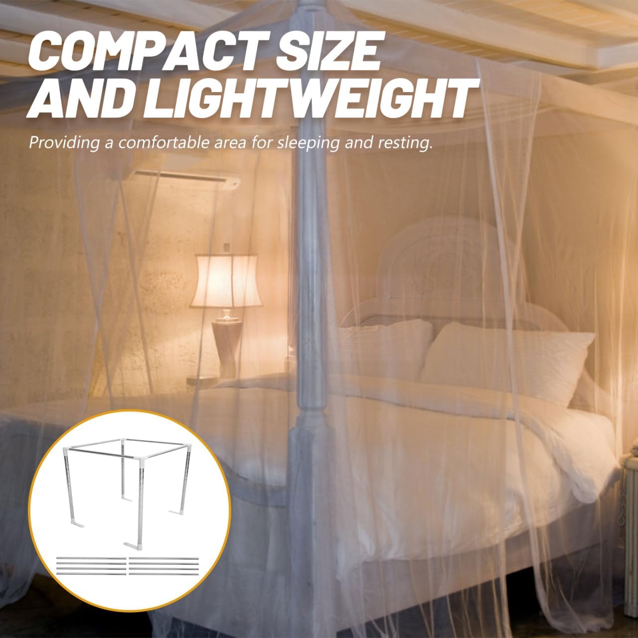 Amosfun 4 Post Canopy Bed Frame Bracket Poles Set Stainless Steel Bedding Canopy Frame Post Four Corner Netting Curtain Supporting for 2m Bed