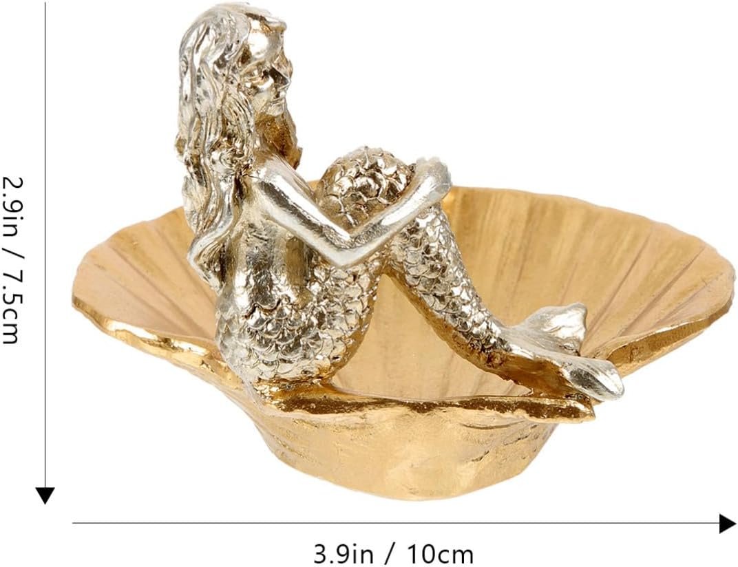 DEARMAMY vassoio sirena oggettistica casa mothers day fata dell'acqua gingillo di sirena vassoio decorativo vassoio espositore per gioielli piatto di gioielli in conchiglia resina