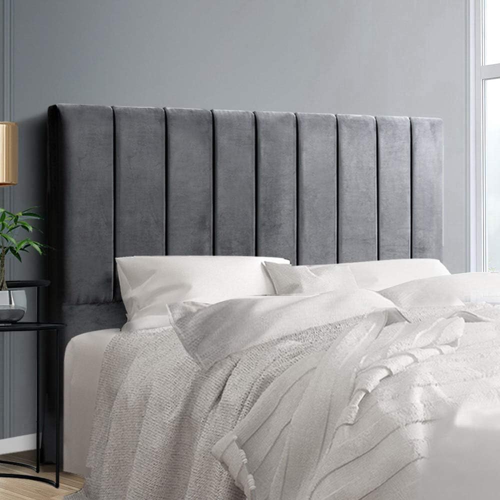 Artiss Queen Bed Headboard Headboards Slats Beds Head Frame Base, Bedroom Furniture, Upholstered with Grey Velvet Fabric Foam Wood, 153 x 120 x 8cm, Modern Design