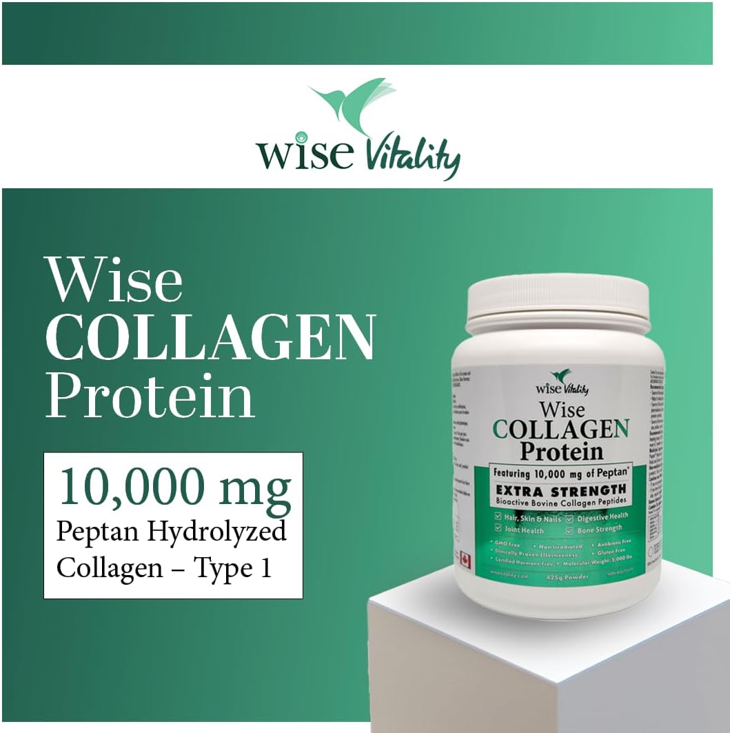 Wise Vitality Collagen Protein Powder | Type 1 & 3 Hydrolyzed Peptides for Skin, Hair, Nails & Bones | 425g Unflavored | Keto-Friendly, Non-GMO, Gluten-Free