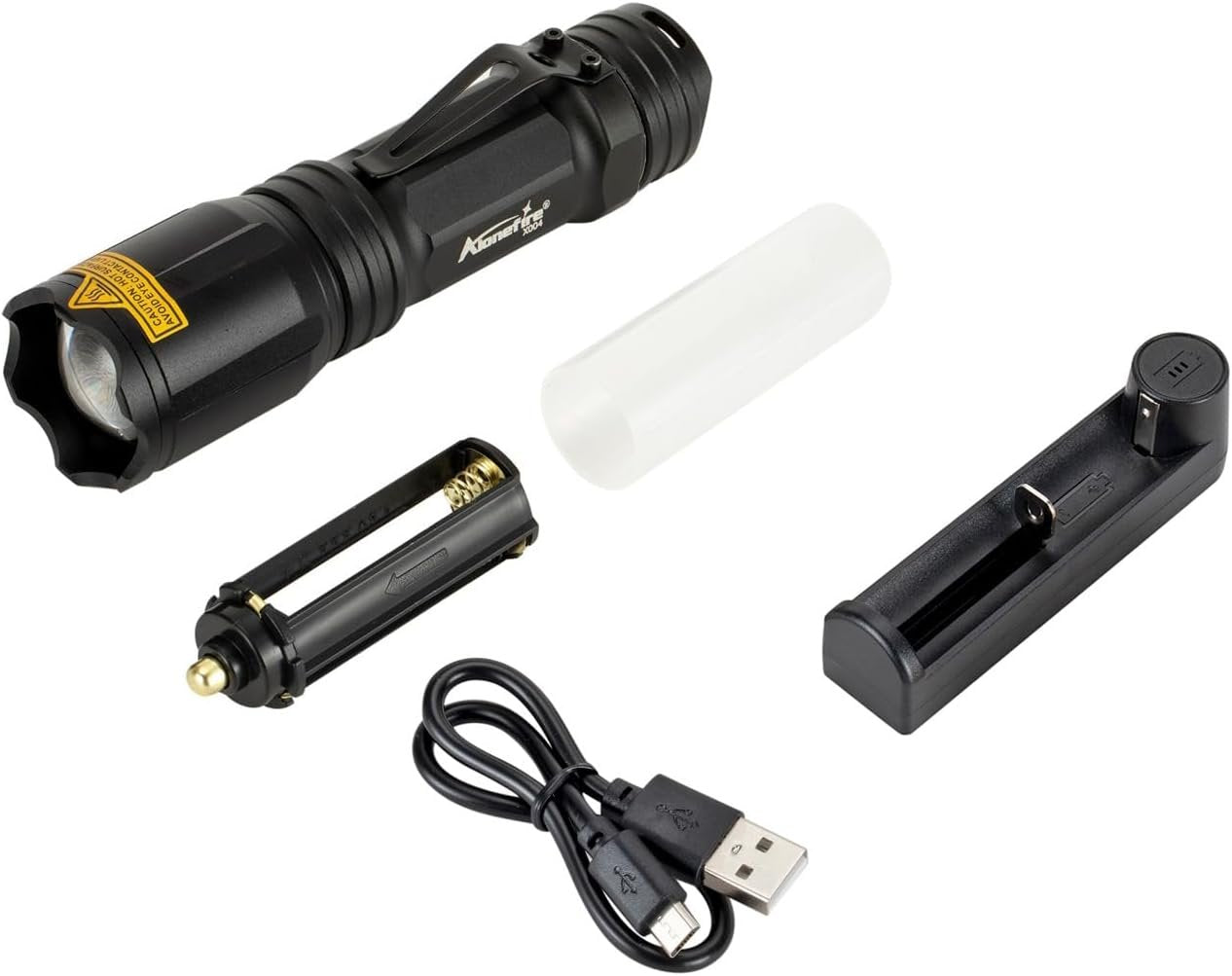 Alonefire X004 Multicolor 4 Color Changing LED Tactical Flashlight Rechargeable Red Green Blue White RGB Light Waterproof Zoomable with Battery, Charger for Camping Hiking Fishing Hunting Tracking